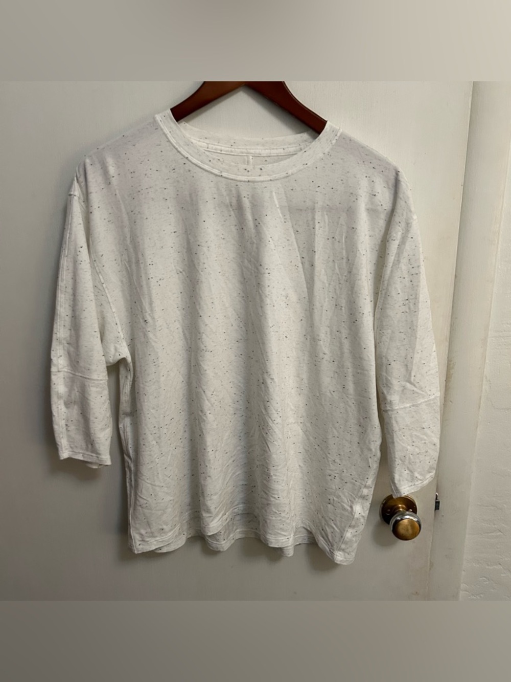 Lululemon Top LA 3/4 Sleeve Crewneck Shirt Womens 12 Confetti White Pima Cotton